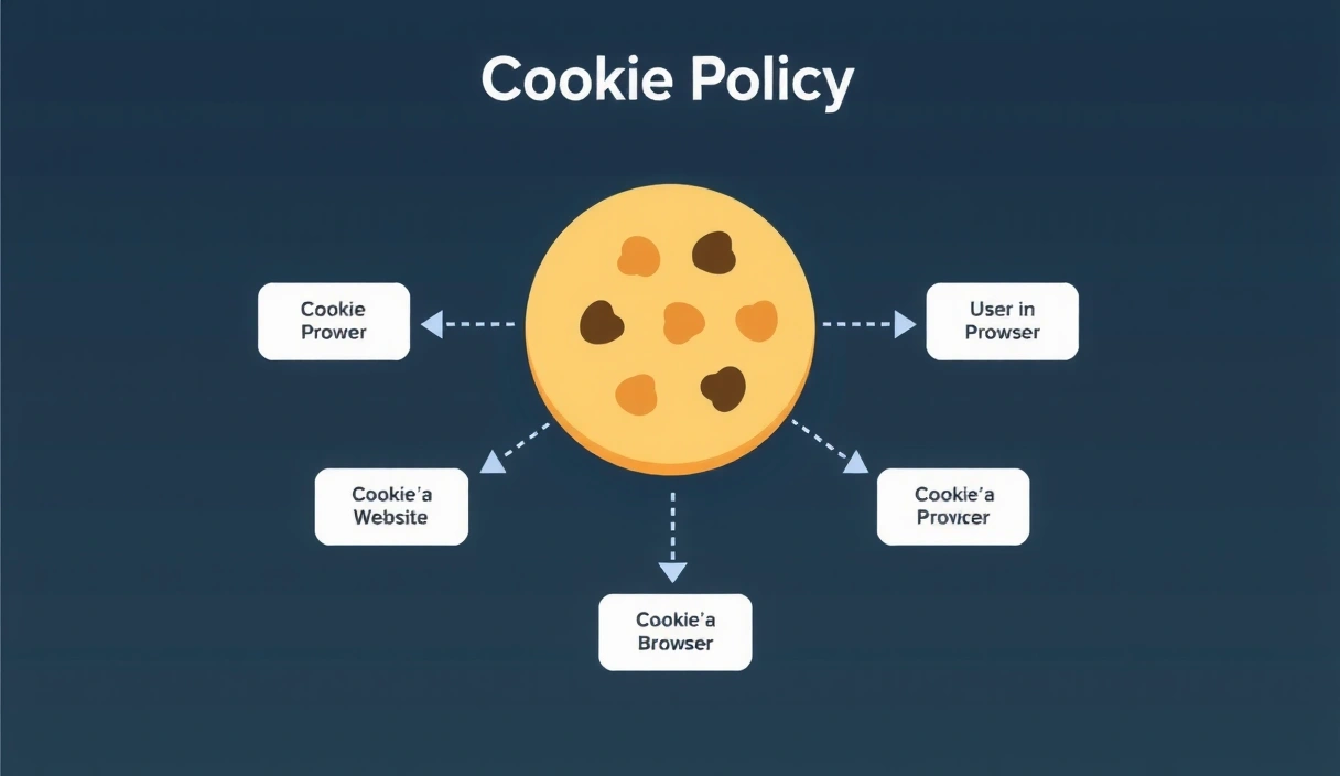 A flowchart illustrating the journey of a cookie from website to user's browser, depicting different types and their functions.